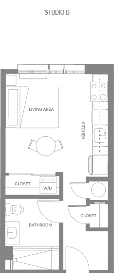 Floor plan for studio, 1 bath, 435 sqft
